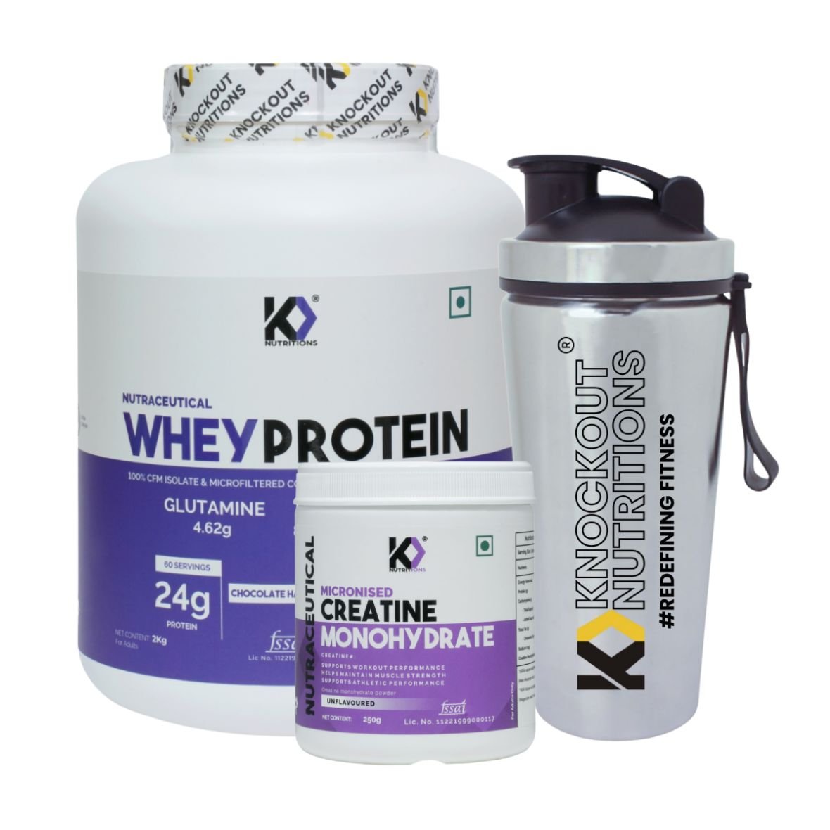 Whey protein 2kg +Creatine 250gm +Metal Shaker
