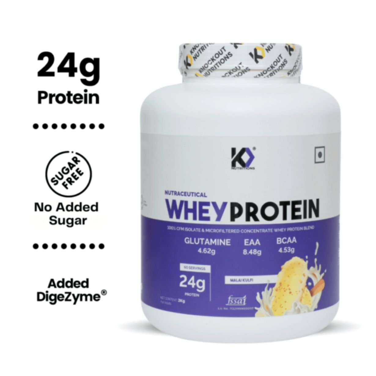 Knockout 100% Whey protein blend 24Gm Malai kulfi 2Kg