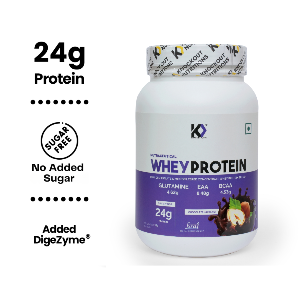 Knockout 100% Whey protein blend 24Gm Chocolate Hazelnut 1Kg